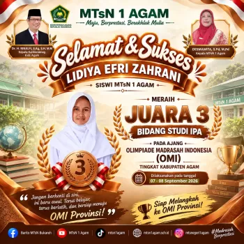 Lidiya Efri Zahrani Raih Juara 3 OMI Agam, MTsN 1 Agam Tembu