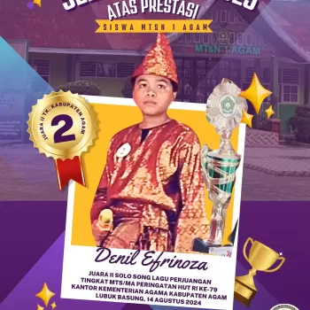 Siswa MTsN 1 Agam, Denil Efrinoza, Raih Juara 2 Lomba Solo S